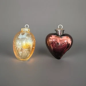 Kugel Midwest Ornamente 2er Set oval geätztes Glas & Herzform Bernstein/Burgund - Bild 1 von 10