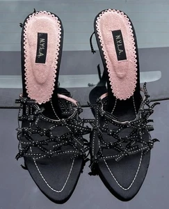 N.Y.L.A Bow Trendy Pink And Black Heels Sz 8 - Picture 1 of 5