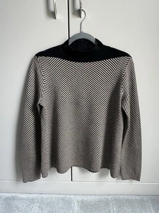 COS Striped Knitted Jumper S Monochrome High Neck Long Sleeve Geometric Pattern - Picture 1 of 5