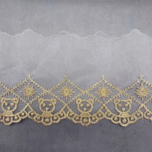 1 Yard Gold Lace Trim Embroidery Bridal Wedding Craft Sewing Fabric DIY - Picture 1 of 8