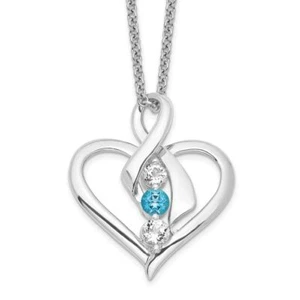 925 Sterling Silver Blue Topaz Heather Chain Cancer Awareness Ribbon Necklace - Picture 1 of 12