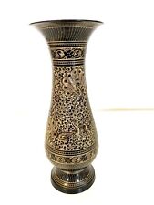 Hand Carved Black & Gold Metal Floral Vase. 7.5” Height India