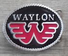 WAYLON JENNINGS FLYING W BELT BUCKLE RED ENAMEL LOGO ON BLACK  BACKGROUND-NEW