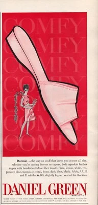 Daniel Green Zapatos Stay-on Scuff Cuero Capa Rosa Vintage Estampado Anuncio 1964 Foto 1 de 4