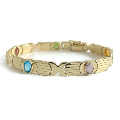 Vintage 1960's Italian Multicolored Gemstone Bracelet 14K Yellow Gold, 15.79 Gr - Image 1 of 4