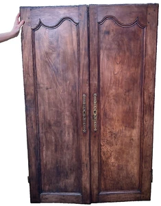 ANTIQUE FRENCH ARMOIRE DOORS WALNUT COMPANION PAIR ARCHITECTURAL SALVAGE 19th c - Picture 1 of 19