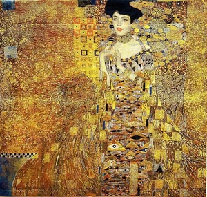 GUSTAV KLIMT LADY IN GOLD LINED BELGIAN TAPESTRY WALL HANGING 102CM X 94CM 06016 - Picture 1 of 5
