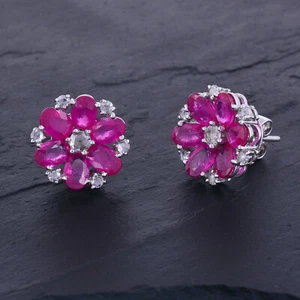 Oro blanco de 18 quilates 7,37 quilates rubí piedras preciosas pendientes dia... - Imagen 1 de 5