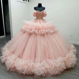 Vestidos de quinceañera con hombros descubiertos apliques sin espalda tul vestidos de fiesta de cumpleaños - Imagen 1 de 13