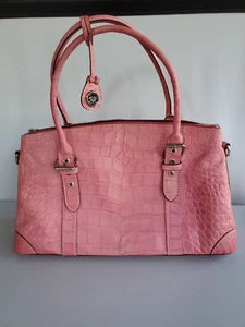 Dooney Bourke Domed Satchel Jeans Periwinkle Pink Nile Croc Embossed Handbag - Picture 1 of 8
