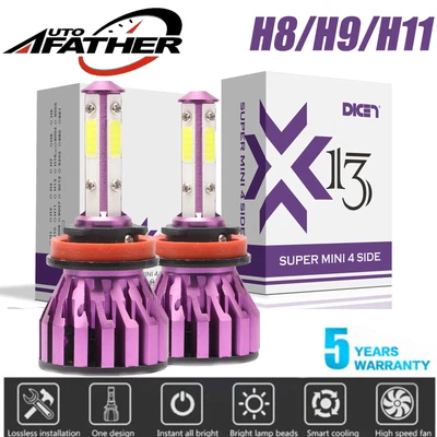 H11 H8 H9 1500W 210000LM 4Side LED Headlight Bulbs Conversion Kit 6000K Low Beam - Image 1 of 4