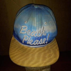 Beach Please Adjustable Embroided Baseball Cap Hat Blue White - Picture 1 of 6