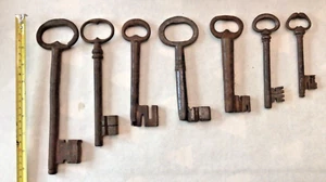 Primitive Antique Forged Iron Master Skeleton Keys, (7) - Picture 1 of 12