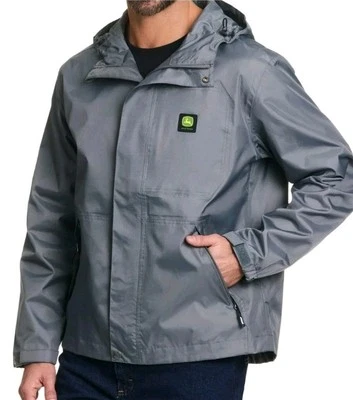 John Deere Nylon Rain Jacket Full Zip Lightweight Hoodie Jacket Grey Size 3XL *R - Image 1 of 4