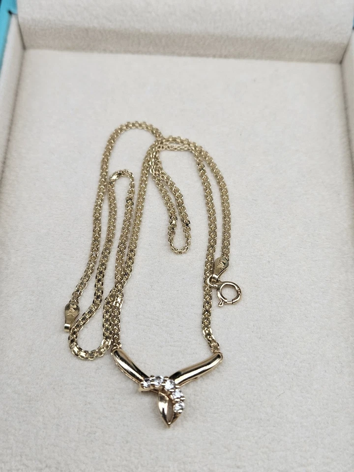 Collar colgante vintage de oro amarillo de 14 quilates con soporte de dije 5 piedras 16,5" 4 gramos Foto 1 de 4