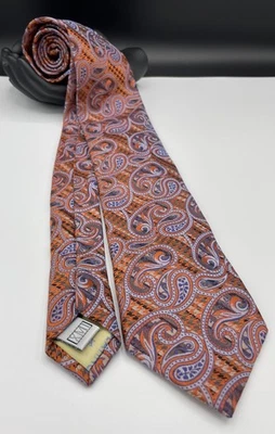 Corbata de seda XMI PLATINUM para hombre ~ naranja ~ patrón cachemir ~ ¡Hecha a mano! Foto 1 de 4