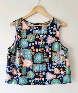 Top PRINCESS HIGHWAY Azul Floral Retro Sin Mangas Botón Trasero TALLA 14 Algodón - Imagen 1 de 6
