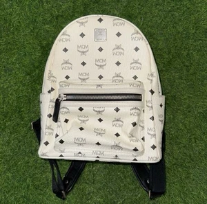 Authentic MCM White/Black Small vintage collectible Coated Canvas This backpack - Picture 1 of 7