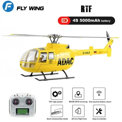 FlyWing BO105 RC Helicopter 470 size 4 Blades ACE Flight Control ADAC Helicopter - Image 1 of 4