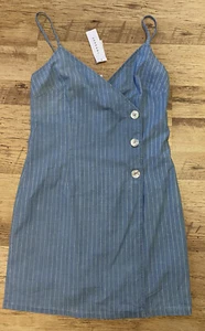 BNWT TOPSHOP SIZE 10 STRAPPY DRESS BLUE DENIM LOOK PINSTRIPE stripe DRESS - Picture 1 of 3