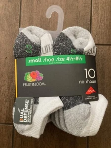 Fruit of the Loom Youth Dual Defense 10 Pairs of Socks NO SHOWS - WHITE (S,M,L) - Picture 1 of 8