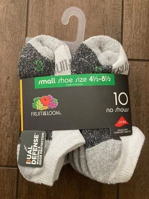 Fruit of the Loom Youth Dual Defense 10 Pairs of Socks NO SHOWS - WHITE (S,M,L) - Image 1 of 2