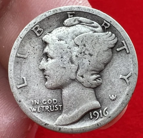 1916 Mercury Dime Random Mintmark P S Good +  MD35 Cover