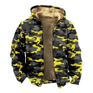 Men's Yellow Camo Fleece Lined Hoodie Sweater Camouflage Hooded Zip Jacket - Picture 1 of 6