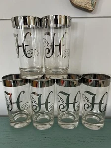 Vintage Dorothy Thorpe Highball Cocktail Glass Set 6 Monogram Initial W Silver - Picture 1 of 1