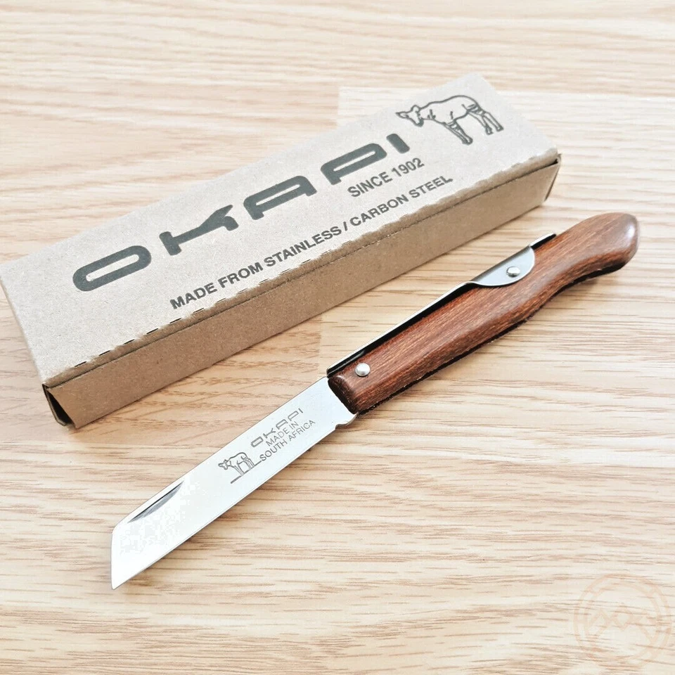 Okapi Biltong Knife 2.75" Carbon Steel Blade Brown Resin Impregnated Wood Handle - Image 1 of 4