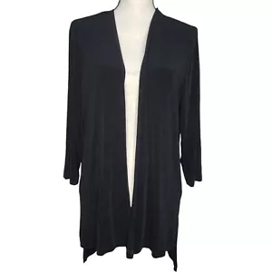 Chicos Travelers Open Front Cardigan Large 2 Black Slinky Stretch High Low Hem - Picture 1 of 7