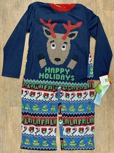 NWT 2PC Kids Ugly Sweater Christmas Pajamas SZ 4 or 5 Reindeer Happy Holidays - Picture 1 of 3
