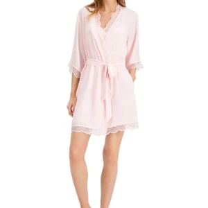 INC International Concepts Womens Large Lace Trim Short Robe Soft Pink Kimono Sl - Picture 1 of 11