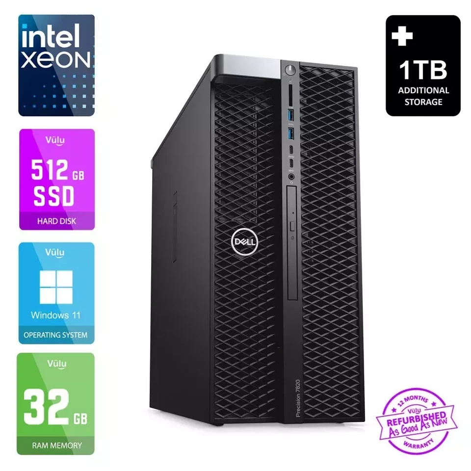 Dell Precision 7820 Tower | Core Xeon Silver | 32GB | 512GB SSD + 1TB | Win 11 - Image 1 of 4
