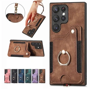 Funda billetera a prueba de golpes con soporte para anillo ranura para tarjeta + correa para Samsung S25 Ultra/S24/S23 - Imagen 1 de 17