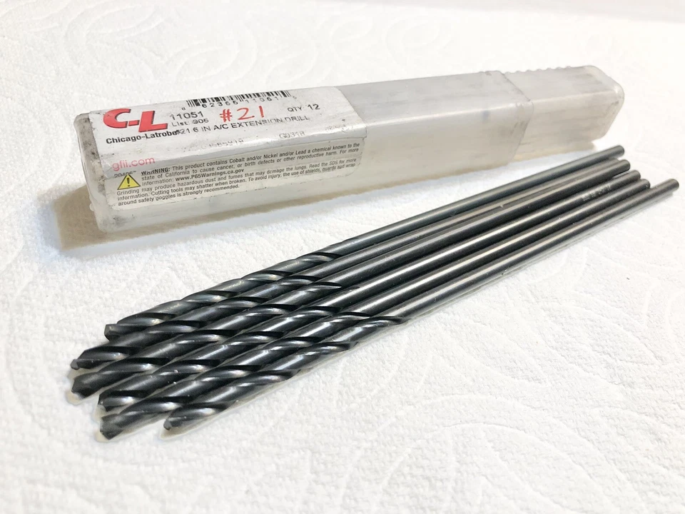 #21 Chicago Latrobe High-Speed Steel Aircraft Extension Drill Bits (6 pcs) - Image 1 of 1