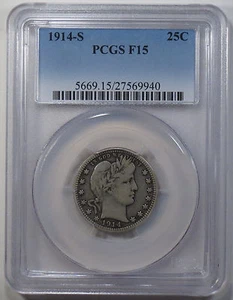 1914-S Barber Quarter PCGS F15 - Picture 1 of 4