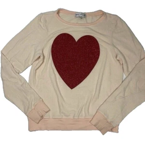 Wildfox Red Glitter Heart Pullover Sweater Pink Women's Size Small S - Picture 1 of 7