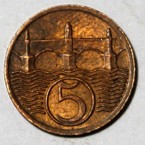 1923 Czechoslovakia Ceskoslovenska 5 Haleru Heller Coin - Picture 1 of 2