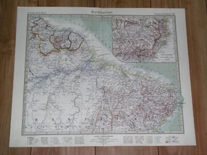 1928 MAPPA VINTAGE DEL BRASILE FIUME AMAZZONIA / SURINAME GUYANA GUYANA GUYANA FRANCESE - Foto 1 di 7
