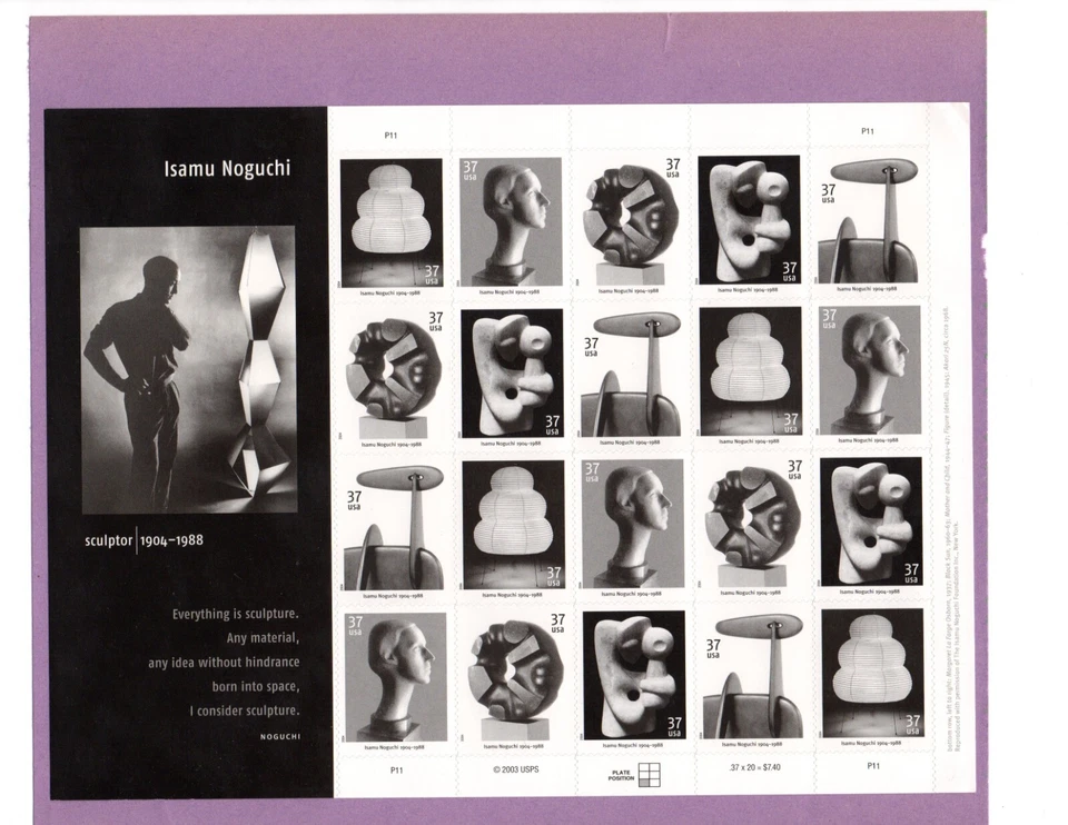 U.S. COMM PANE OF 20 SCOTT#3861a 2004 37ct ISAMU NOGUCHI MNH P#P11 OR #P22 - Image 1 of 1