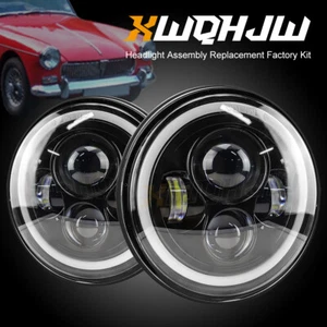 Pair Fit MG Midget 1969-1979 Ford 7'' Round LED Headlight Halo Turn Signal Hi-Lo - Picture 1 of 10