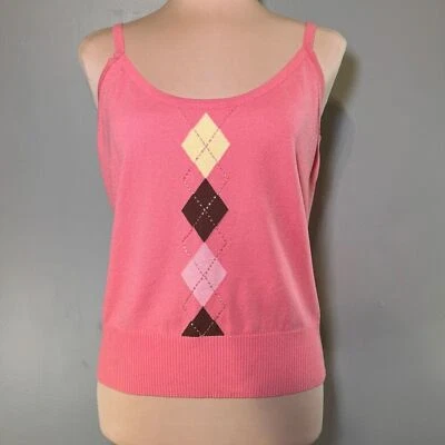 NUEVO CON ETIQUETAS Inc International Concepts Seda Argyle Camiseta sin mangas Blusa Camisa Talla XL Y2K Foto 1 de 4