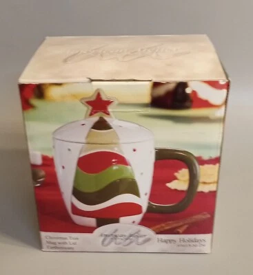 Taza de Navidad con tapa. 2007. Felices Fiestas. Caja abierta, sellada por dentro. Foto 1 de 4