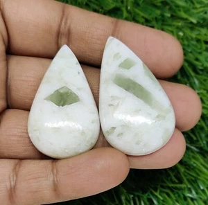 Natural Green Tourmaline in White Quartz Pear Cabochon Loose Gemstone 124 cts - Picture 1 of 6