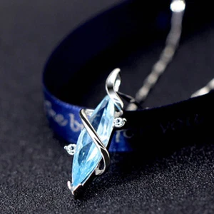 925 Sterling Silver Necklace With Aquamarine Pendant UK Seller - Picture 1 of 7