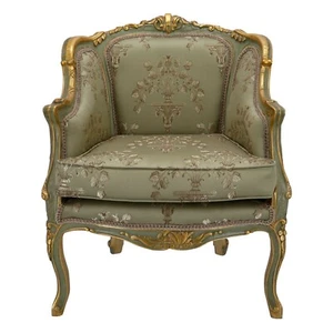 Poltrona parigina oro tessuto verde damascato luigi xiv arredo casa barocco - Foto 1 di 5