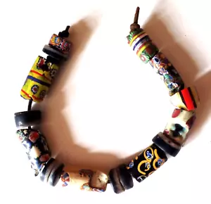 Bracciale antico PERLINE COMMERCIO AFRICANO invecchiato con cinturino in pelle rotto - Foto 1 di 12