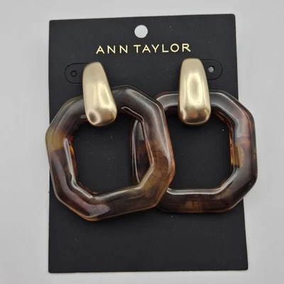 Ann Taylor Faux Tortoise Shell Earrings Dangle Statement Pierced - Image 1 of 4