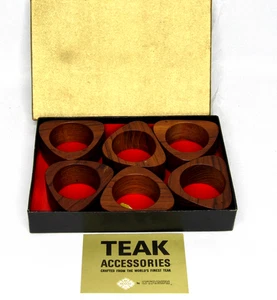 Otagiri Vintage Teak Wooden Napkin Rings Triangular Holders Box Set of 6 MCM - Picture 1 of 12